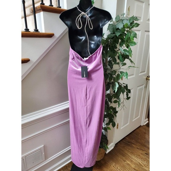 Fashion Nova Women Purple Polyester Halter Neck Sleeveless Velvet Maxi Dress XL - Picture 8 of 16